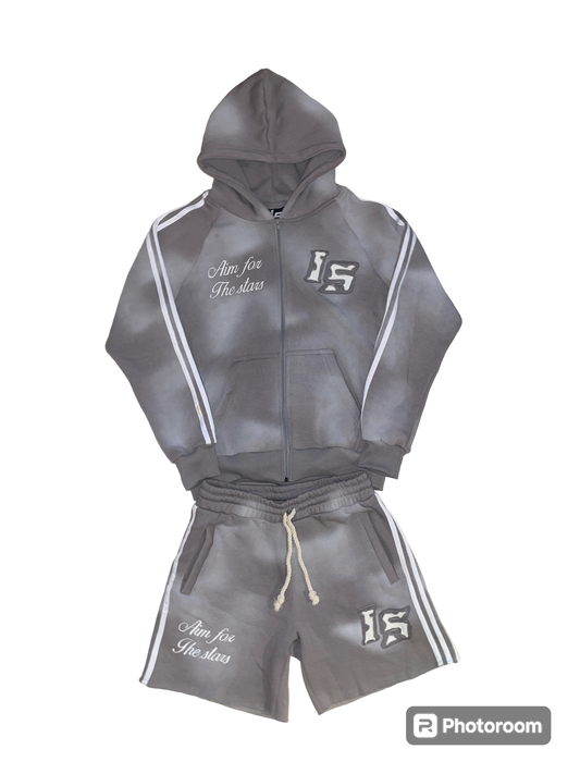 Grey short & zip up set