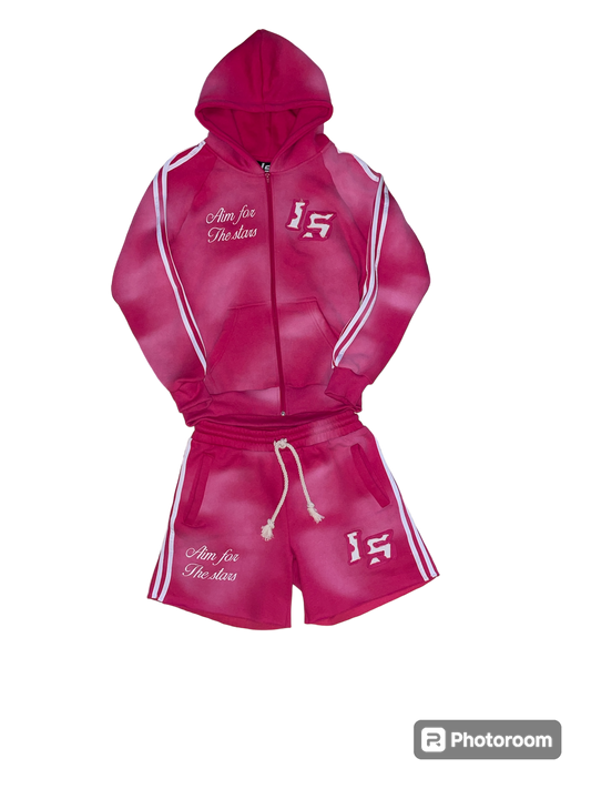 Pink short & zip up set