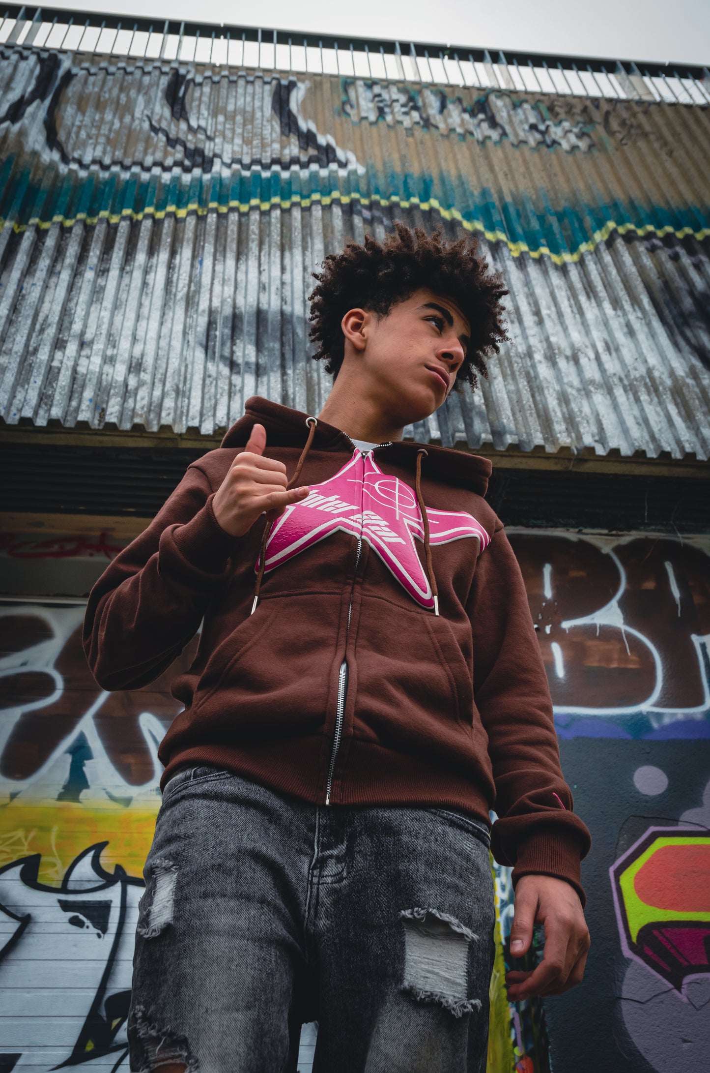 Brown & Pink zip up hoodie